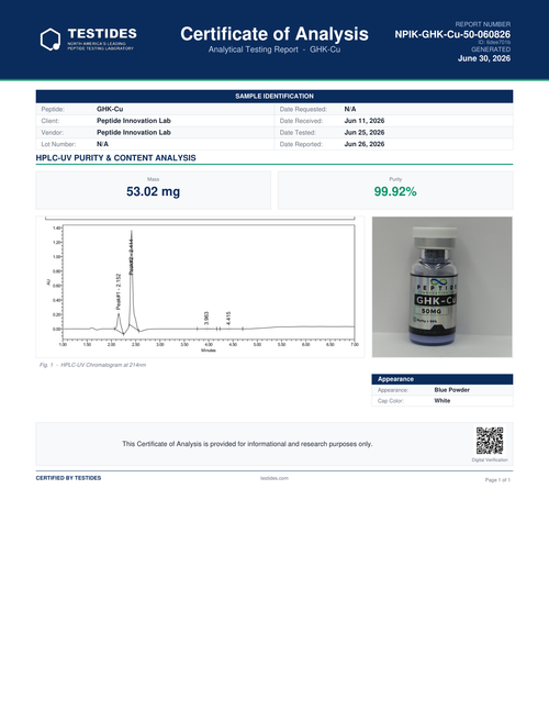 GHK-Cu (Copper Peptide Complex) | Lyophilized Research Compound | RUO