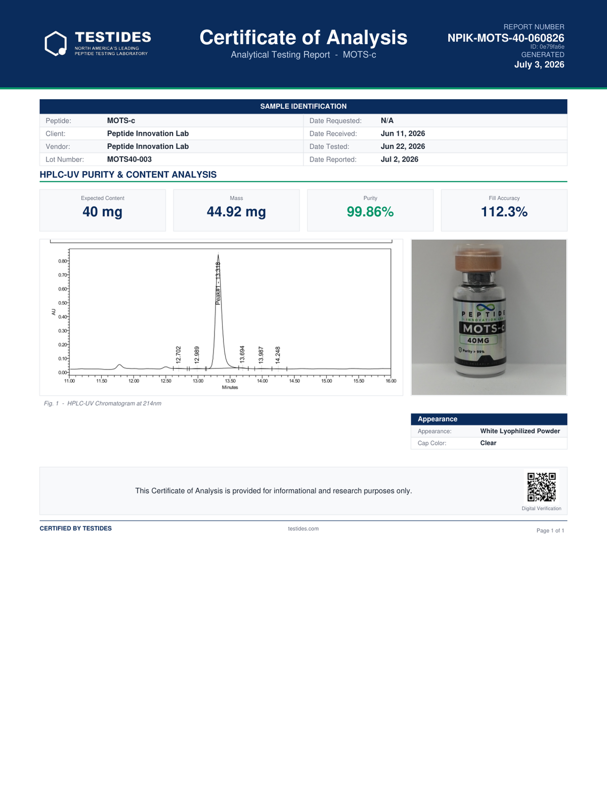 MOTS-c (Mitochondrial-Derived Research Peptide) | RUO