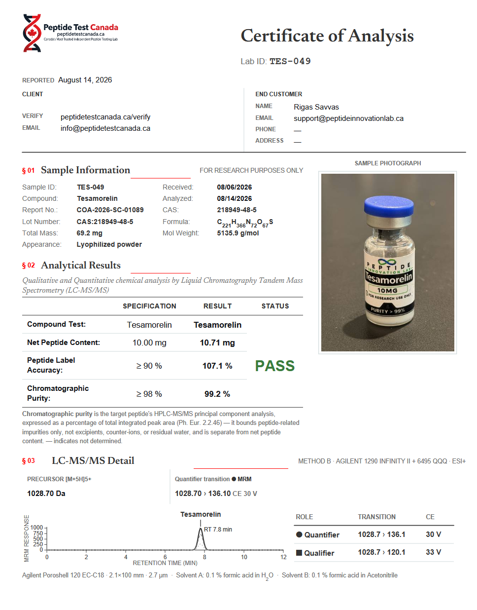 Tesamorelin (GHRH Analogue) | Research Peptide | RUO